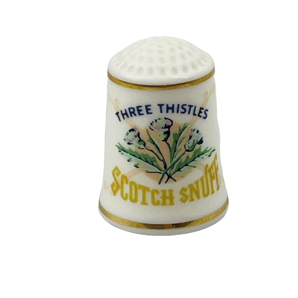Franklin Mint Three Thistles Scotch Snuff Thimble Country Store Porcelain 1980